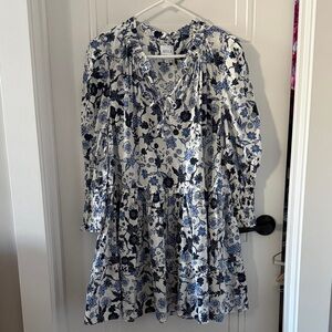 Misa Los Angeles Blue Floral Women's Long Sleeve Mini Dress